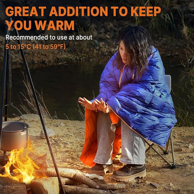 Down Puffy Blanket for Car Camping Outdoor Travel Backpacking Duck Down Lightweight Portable Soft Warm Cozy Camping Blanket Quilt 53x78 Lake Blue
