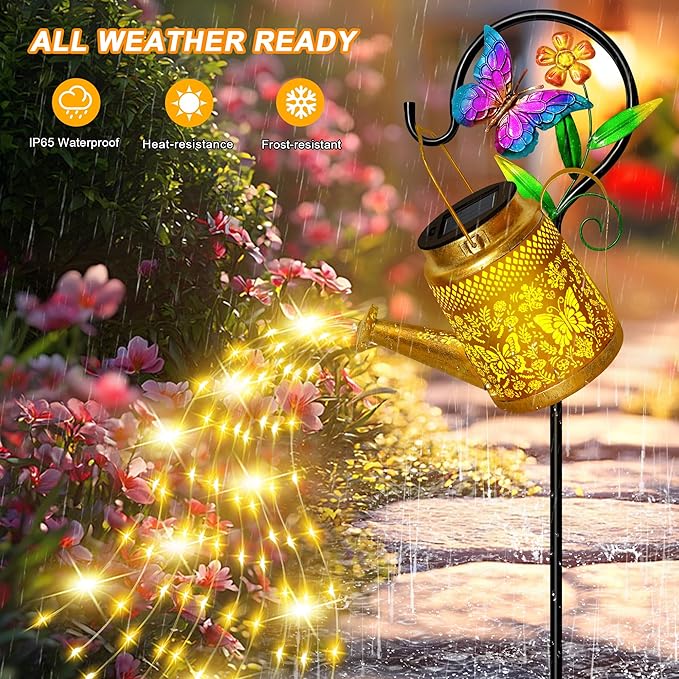 Butterfly Solar Watering Can Lights Outdoor Waterproof Garden Lanterns with Shepherd Hook Solar Garden Decor for Yard Outdoor Landscape Pathway Gift for Women Mom GrandmaChristmas Gifts 2 Pack