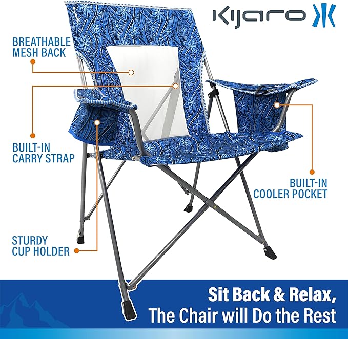 Portable Beach Chair for Adults - Kijaro Journey Print Beach Folding Chair Steel Frame Foldable Beach Chair High Beach Chair with Cooler Pocket Outdoor Folding Chair