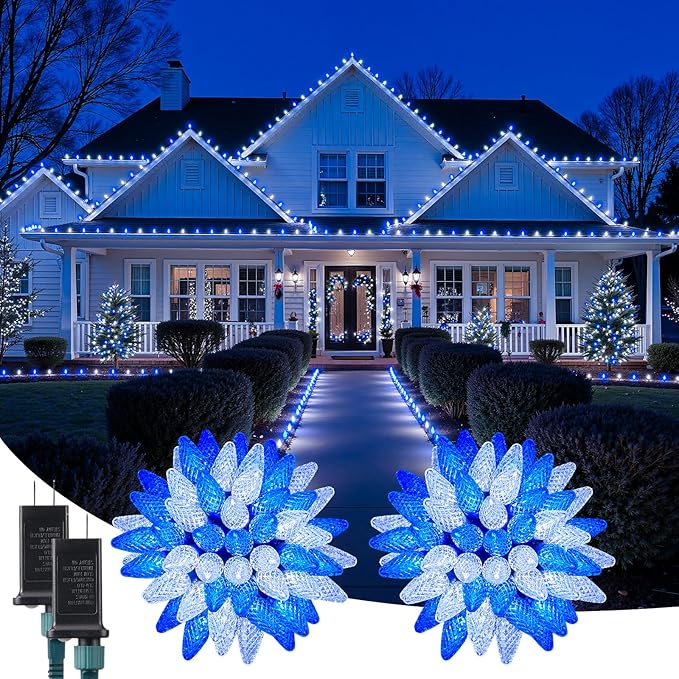 C9 Christmas Outdoor Lights 72 FT 110 LED C9 String Lights 8 Modes &amp Timer Extendable Waterproof for Christmas Tree Indoor Outdoor Roofline Patio Outside Garden Backyard Xmas Decor Blue White