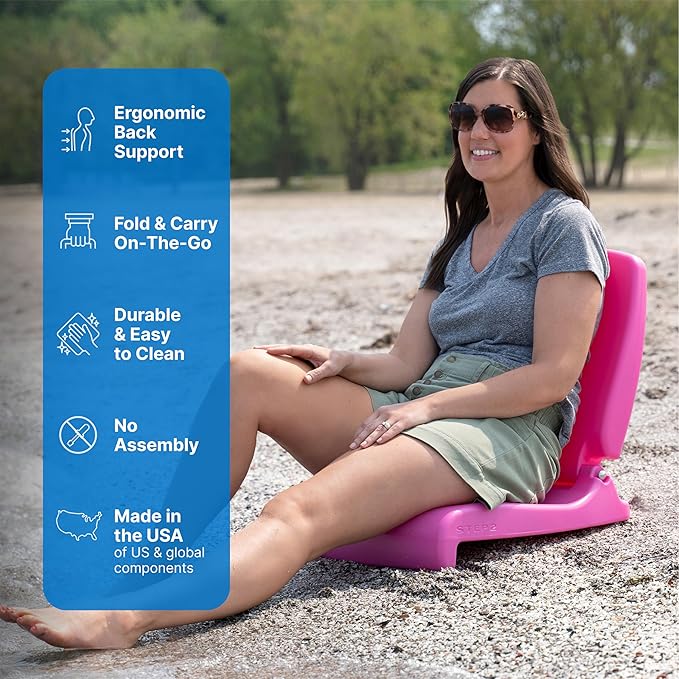 Step2 Folding Flip Seat Lightweight Portable Outdoor Chair for Poolside Camping Beach Boats Tailgates Durable Ground Chair with Back Support for Adults Bright Pink