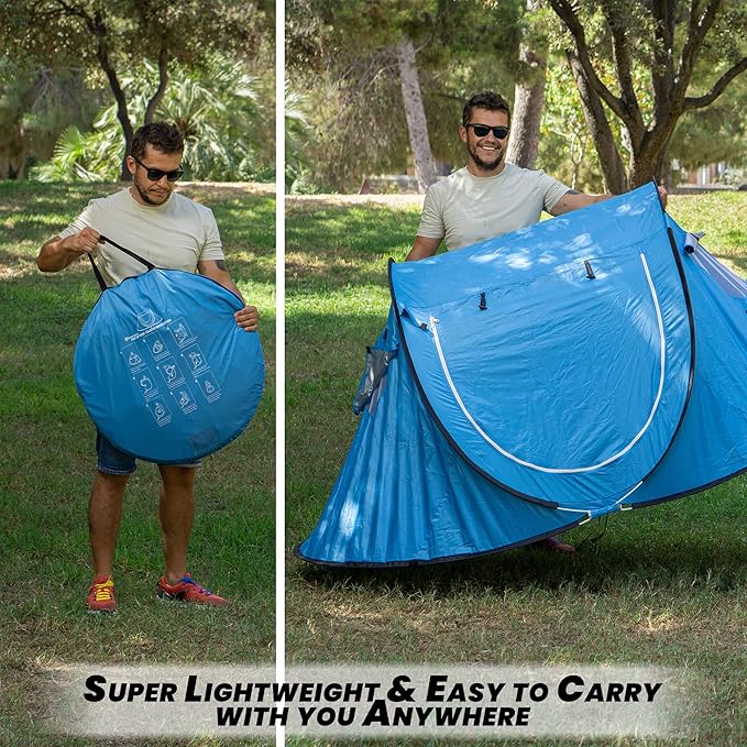 Zento Best Pop Up Beach Tent TA17 - Tent Pop Up Automatic Instant Portable Cabana – Camping Easy Set Up Windproof Waterproof Canopy - 3-4 Person Sunshade Shelter with UV Protection and Carry Bag