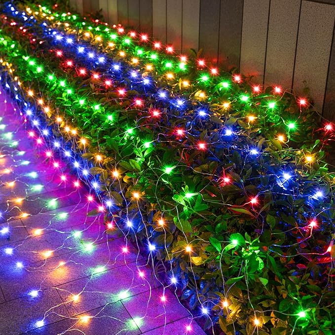 JOYIN 360 LED Christmas Net Lights 16.4X 6.5FT Christmas Mesh Lights with 8 Modes Connectable Waterproof for Bushes Trees Yard Indoor Outdoor Xmas Decorations (Multicolor)