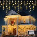 Hopolon 33FT 360L LED Christmas Icicle Lights Outdoor Waterproof8 Modes Plug in Curtain String LIghts With 60 DropsChristmas Lights for WeddingPartyBedroomHomeGardenWall Decorations(Warm White)