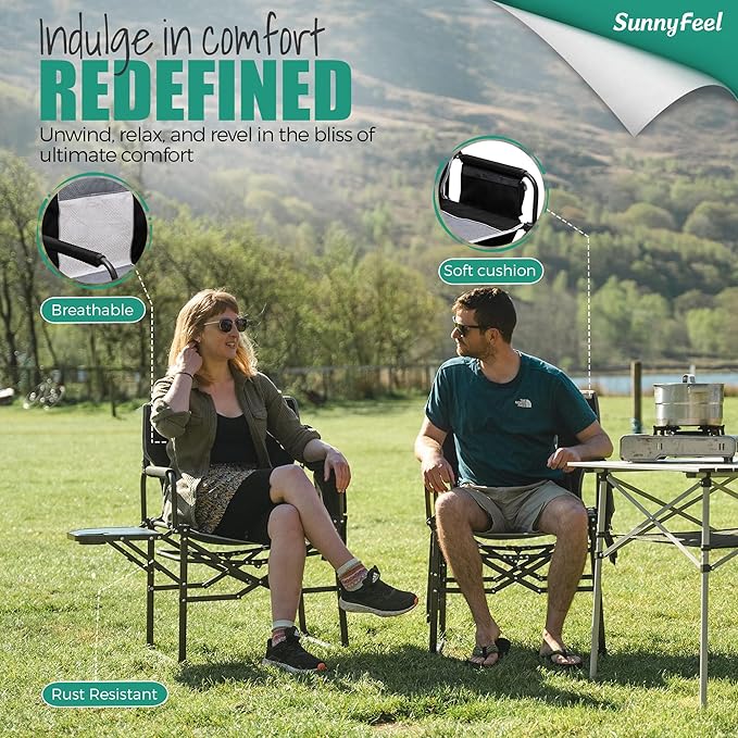 SUNNYFEEL Oversized Camping Directors Chair 500 LBS Heavy Duty Portable Folding Chair with Side Table Pocket for Beach FishingTripPicnicLawnConcert Outdoor Foldable Camp Chairs