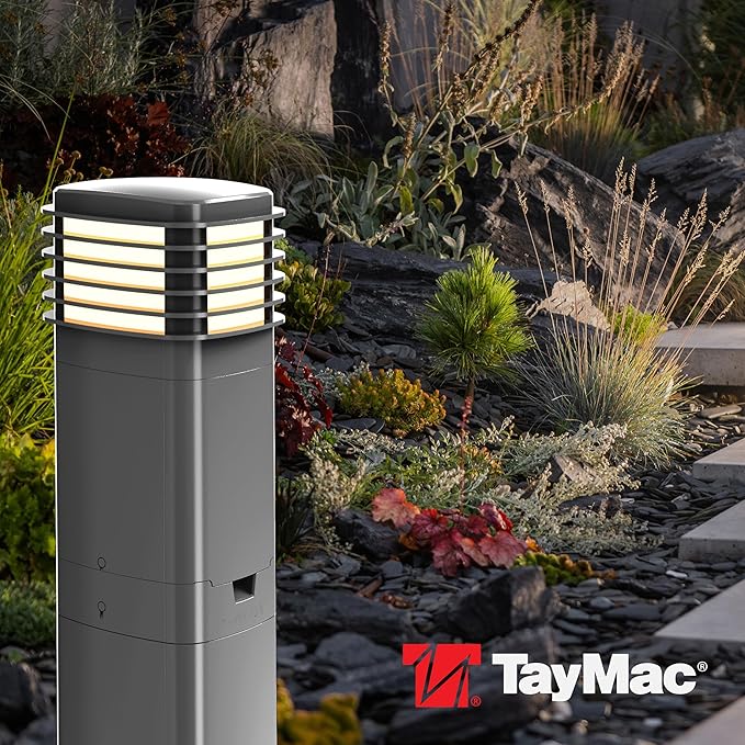 TayMac Gray Pagoda Light Slide Cover PPPLG for ParkPost Outdoor Power Enclosure (Required) 600-Lumen 2700K Polycarbonate Post Cap Light for Garden Decor Seamless Pagoda Lighting Accessory