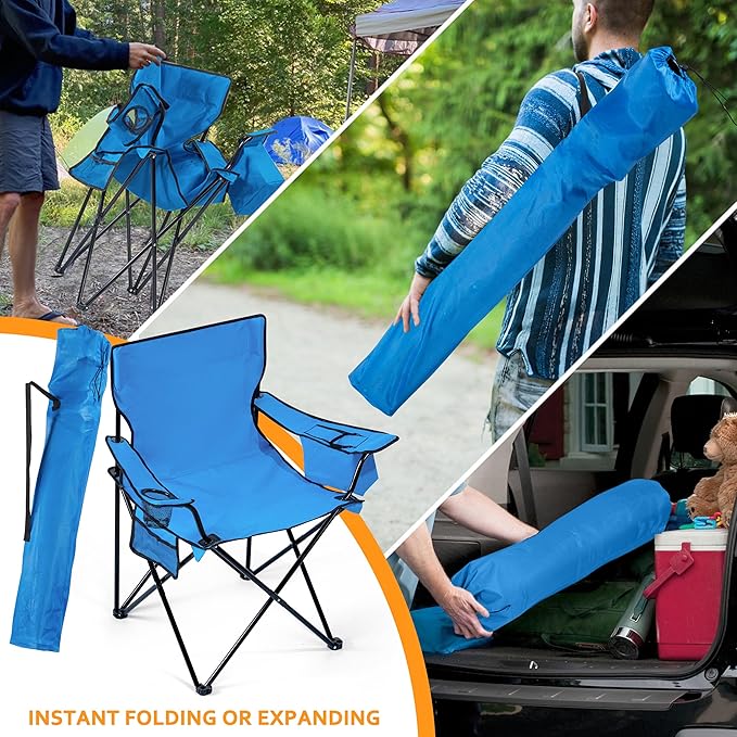HaSteeL Camping Chair for Adults 2Pcs Large Folding Beach Chairs with Carrying Bag Portable for Outdoor Patio Picnic Lawn Hiking Fishing Travel Cooler/Cup Holder/Storage Pocket (Blue)