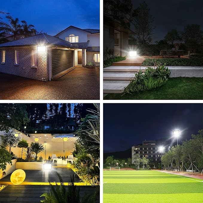 3 Pack 210W Flood Lights Outdoor 3 Color 3000/4500/6000K Selectable Floodlight Outside Light 5Ft Cable with Plug IP66 Waterproof Security Lamps for Court Stadium Garden