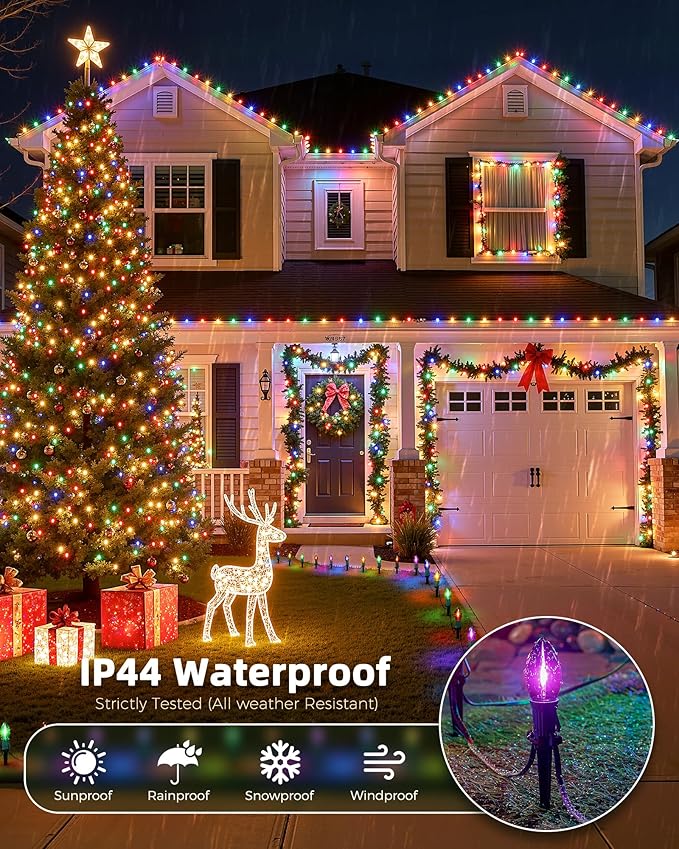 C9 Christmas Lights Outdoor 2 Packs Total 51.4 Ft Christmas Pathway Lights with 40 LED Bulbs and Stakes Outdoor Decorations Yard Walkway Sidewalk Holiday Multicolor