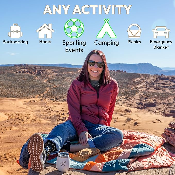Versatile Packable Outdoor Camping Blanket Puffy Blanket Primaloft® Insulation Warm Durable Lightweight Waterproof Oversize Beach Stadium and More! 55x80 (Cendre Blue)