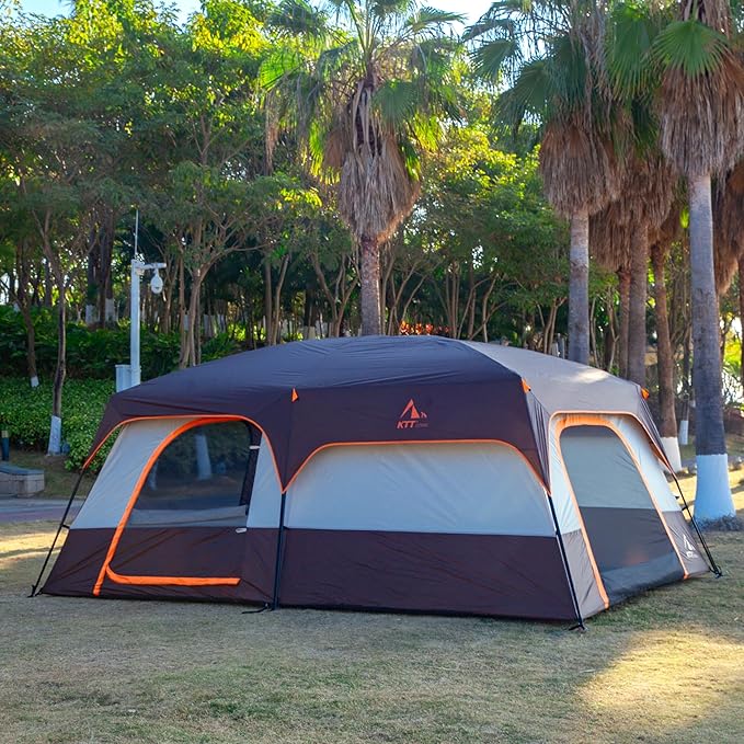 KTT Extra Large Tent 10-12-14 Person(Style-B)Family Cabin Tents2 Rooms3 Doors and 3 Windows with MeshStraight WallWaterproofDouble LayerBig Tent for OutdoorPicnicCampingFamily Gathering