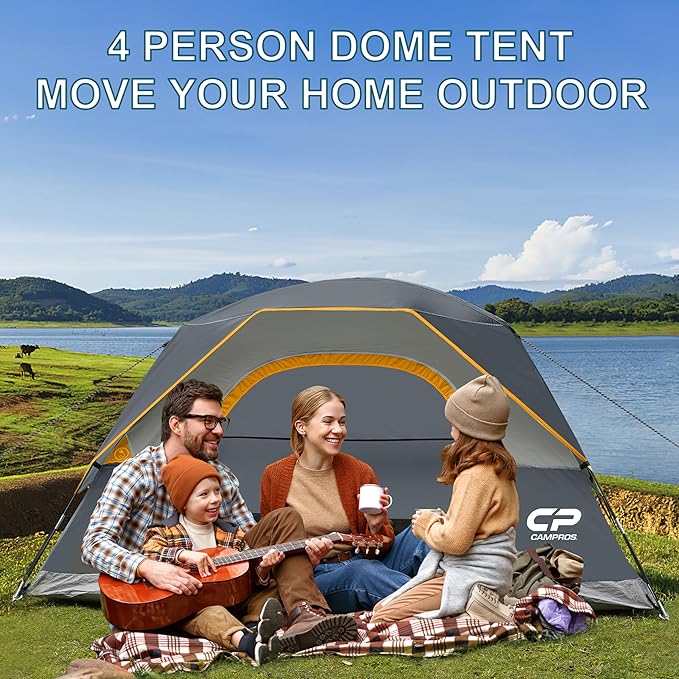 Tents for Camping 4 Person Tent Waterproof Windproof Double Layer Camping Tent Easy Setup Dome Tent with Large Mesh Windows &amp Wider Door for Outdoor Camping &amp Hiking