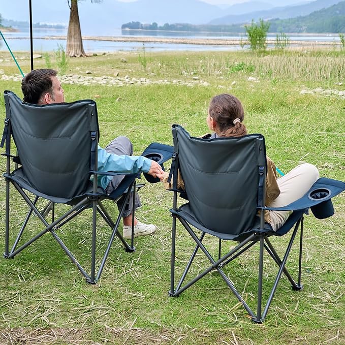 Timber Ridge Oversized Folding Camping Chair for Adults Support 550 LBS Heavy Duty Chairs with Cup Holder Side Pocket for Camping Lawn Picnic 2 Pack(Navy)