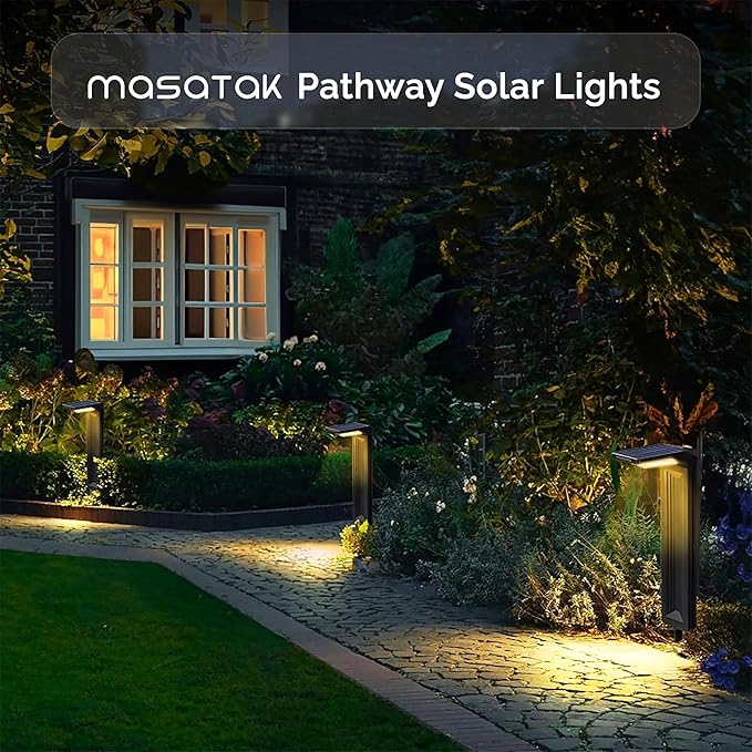 Warm White Solar Pathway Lights 2 Pack - Ultra Bright Waterproof Outdoor LED Lights for Garden Walkway &amp Patio - 2 Brightness Modes - Solar Powered Yard Lighting
