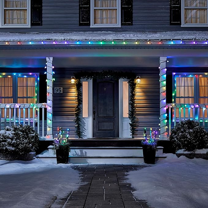 C9 LED Quick Clip Christmas Lights | Built-in Clip-One String Lights | 24 Purple Blue Green Bulbs | 16inch Foot Strand