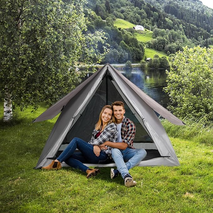 Goplus Pop-up Camping Tent 2-3 Person 360° One-Way See-Through Family Tent Waterproof Windproof 4-Season Shelter Tent w/Carry Bag Rainfly Easy Setup Portable Tent for Backpacking Hiking Outdoor
