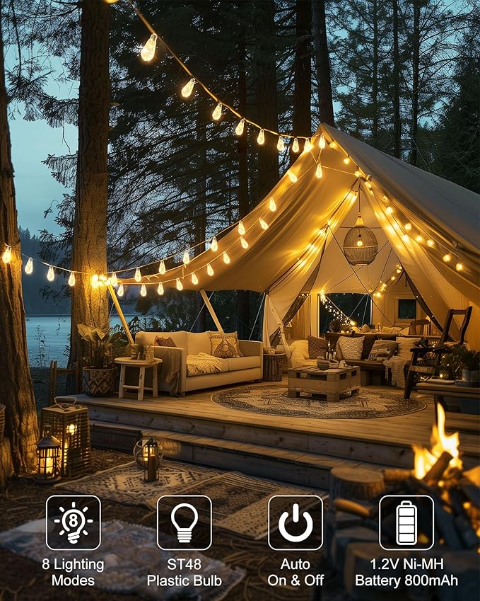 Brightown 30FT Solar String Lights Outdoor with 15 Shatterproof Bulbs 8 Light Modes Vintage Hemp Rope LED Patio Lights Waterproof Hanging Lights for Porch Garden Café Bistro Decor Warm White
