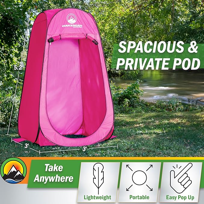 Wakeman Kid Size Pop Up Changing Tent 3 x 3 x 5.2ft Mini Camping Shower Tent Portable Toilet Stall or Dressing Room for Beach Dance Recitals or Sports with Carry Bag Polyester Pink