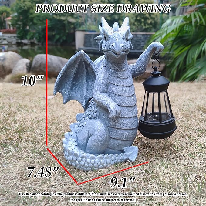 Solar Dragon Garden Statue Decoration with Solar LanternDragon Figurine Lights Outdoor Décor for YardLawn Patio Balcony Unique Housewarming Ornament