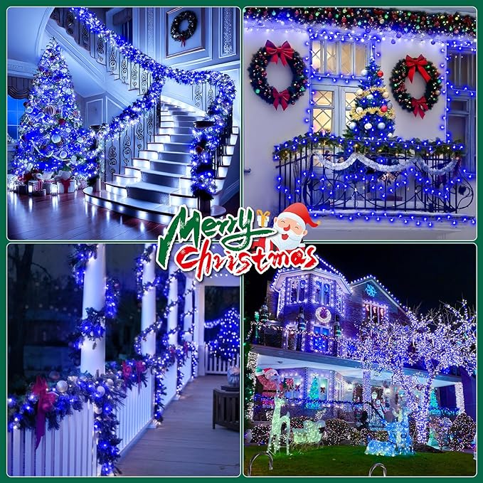 Heceltt Christmas Lights Outdoor 403FT 1000 LED String Lights 8 Modes and Timer Memory Function Twinkle Fairy Lights IP44 Waterproof Plug in for Xmas Tree Wedding Party Holiday Decor(Blue)