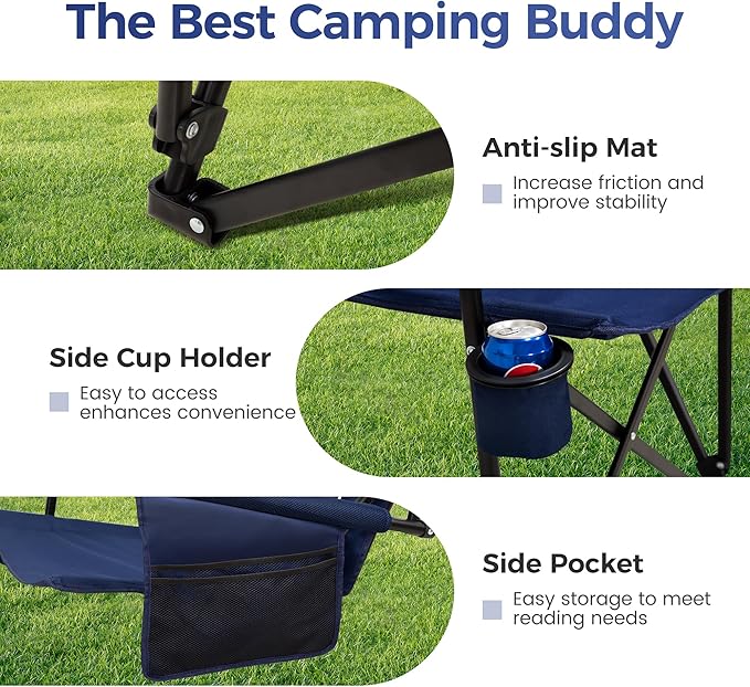 ALPHA CAMP Heavy Duty High Back Camping Chairs with Cup Holder Oversized Folding Chair Outdoor Chair with HeadrestLawn with Side Pocket for Lawn Sports and Fishing 500lbs