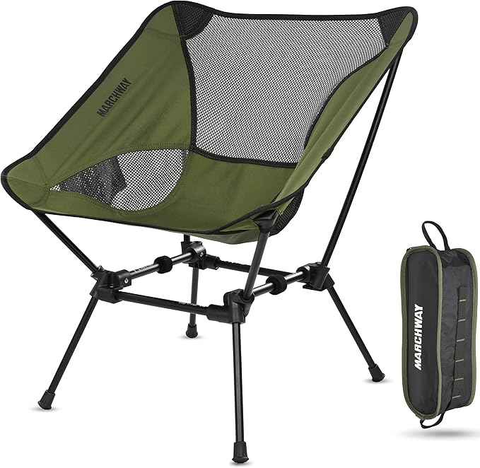 MARCHWAY Ultralight Folding Camping Chair Heavy Duty Portable Compact for Outdoor Camp Travel Beach Picnic Festival Hiking Lightweight Backpacking (Green)