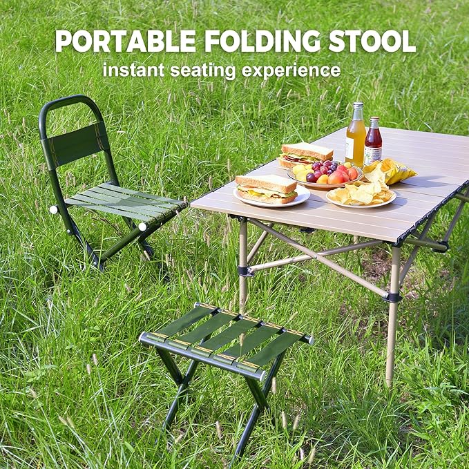 Heavy Duty Folding Stool Full Steel Frame Camping Stool for Adults 400LBS Capacity Military Green Portable Stool with Thickened Webbing Anti-Slip Feet for Outdoor Camping Hunting Fishing Gardening