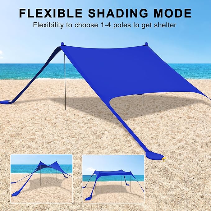 ihuan Beach Tent Sun Shelter 10X10FT UPF50+ with 4 Aluminum Foldable Poles Easy Setup Outdoor Shade Canopy for 8 Person Camping Sun Shelter for Fishing Family Trips Backyard Picnics