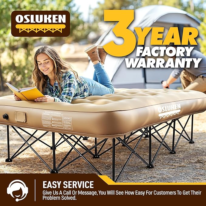 Queen Air Mattress with Frame &amp Built in Pump 500 LBS Self Inflating Air Bed Blow Up Bed Camping Cot with Mattress for Adults Portable Inflatable Bed for Guest Travel 80 x 60 x 9 25 Rais