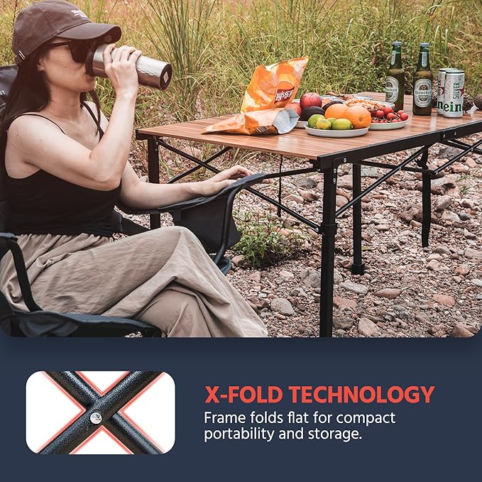 OUTSIDER Folding Camping Table Adjustable Height Foldable Roll-up Aluminum Camp Table Portable Table with Carry Bag - for Outdoor Cooking Beach Picnic BBQ Travel Style2