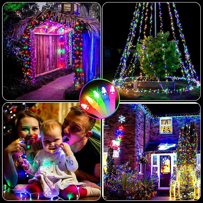 750 LED 240FT Christmas String Lights Outdoor with 12 Lighting Modes Green Wire Christmas Lights with Timer &amp Dimmable Waterproof Plug in Fairy Lights for Room Party Home Patio Xmas Multicolor