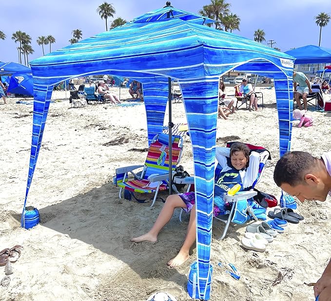 Beach Cabana Canopy Shelter – Sun Shade Tent – 6’ X 6’ - UPF 50+ - Waterproof - Easy Setup – 2 Layer Wind Vent Umbrella – 6 Ft X 6 Ft – BONUS sidewall – Beach Lake Park for Family - 2 to 4 People