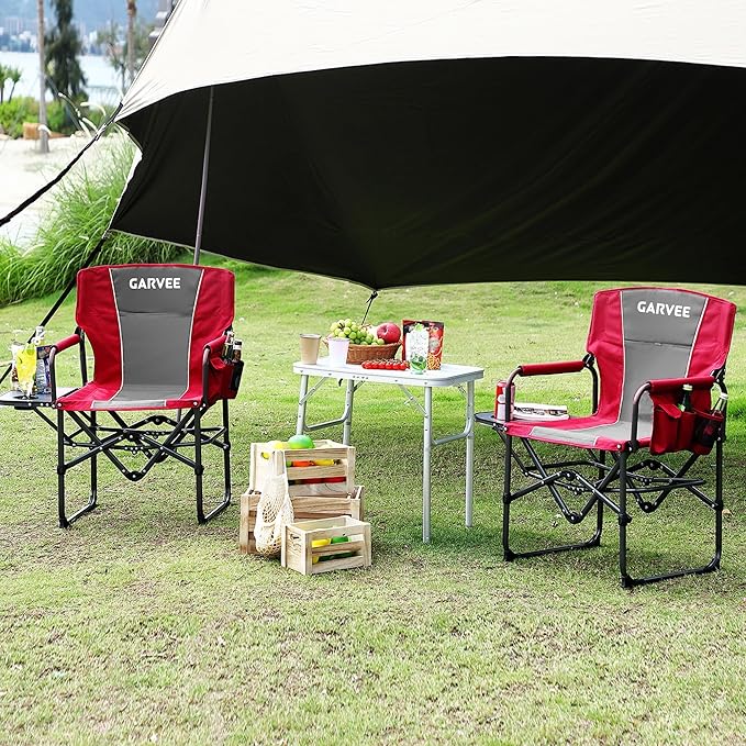 Oversized Camping Directors Chair Portable Folding Lawn Chairs for Adults Heavy Duty with Side Table Outdoor Foldable Camp Chair with Pocket for Beach Fishing Picnic Outdoor Foldable Camp Chair