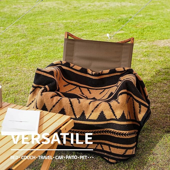 ACUSHLA Merino Wool Camp Blanket - Soft Warm Thick Washable Large Outdoor Camping Travel Throw Blanket All Weather Sierra Khaki 79 x63