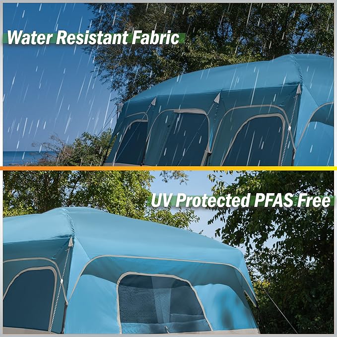 10-12 Person Large Camping Tent – Tall Family Cabin Outdoor Shelter with Room Divider Mesh Windows Water-Resistant Rainfly and Carry Bag for Camping and Outdoor Adventures – Wakeman Outdoors