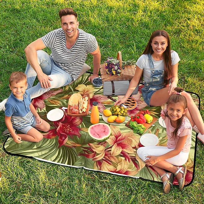 Zipper Tropical Palm Flower Style Picnic Mat Suitable for Travel Camping Park Or Home Use
