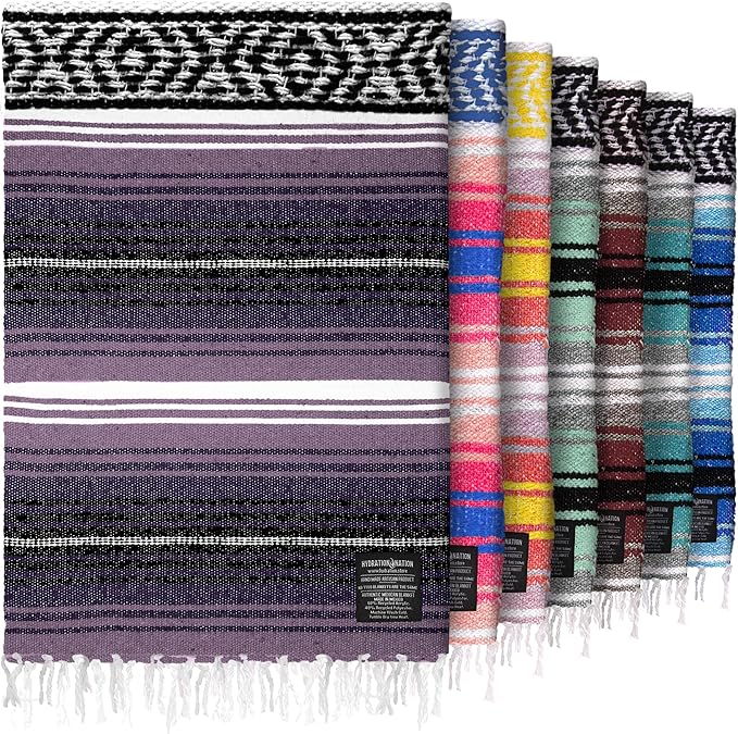 Hydration Nation Authentic Large Handwoven Mexican Blanket - Soft Yoga- Durable Serape- Lightweight Falsa Beach Camping Picnic Outdoor Blanket 70x50 - Lavender Jade