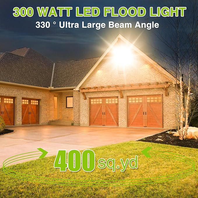 STASUN LED Flood Light Outdoor 300W 30000lm 3000K Warm White IP66 Waterproof Commercial Parking Lot Light3 Heads for Yard Street Stadium House Floodlight Bright Security Lights for Outdoor Area