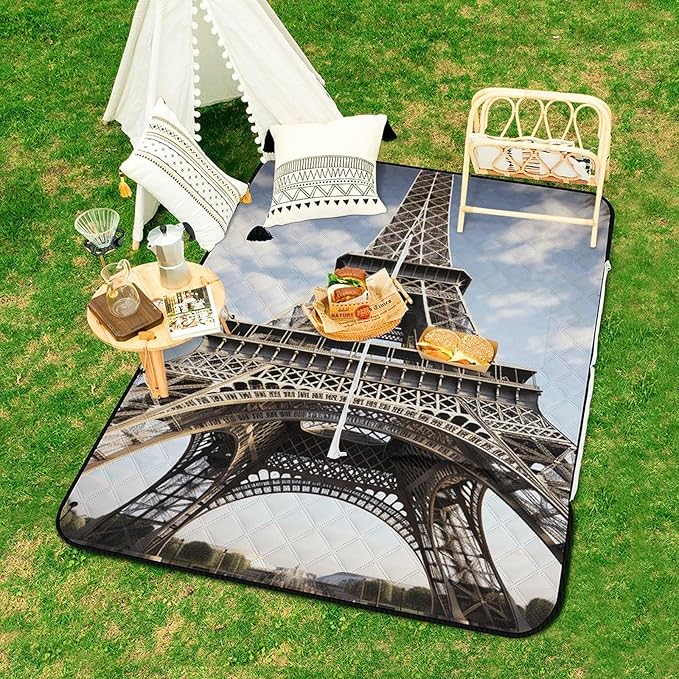 Zipper Eiffel Tower French Paris Monument Style Picnic Mat Suitable for Travel Camping Park Or Home Use