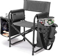 PICNIC TIME Fusion Camping Chair with Side Table and Soft Cooler Outdoor Foldable Padded Camping Chairs with Cup Holder for Lawn Beach &amp Sports Use for Adults (Dark Gray Black Accents)