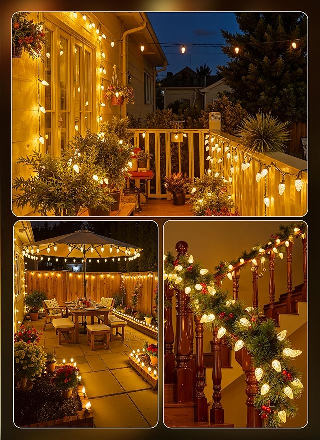 C9 Christmas Lights Outdoor 72 FT 110 LED C9 String Lights 8 Modes &amp Timer Connectable Waterproof for Christmas Tree Light Indoor Outdoor Roofline Patio Outside Garden Yard Xmas Decor Warm Whit