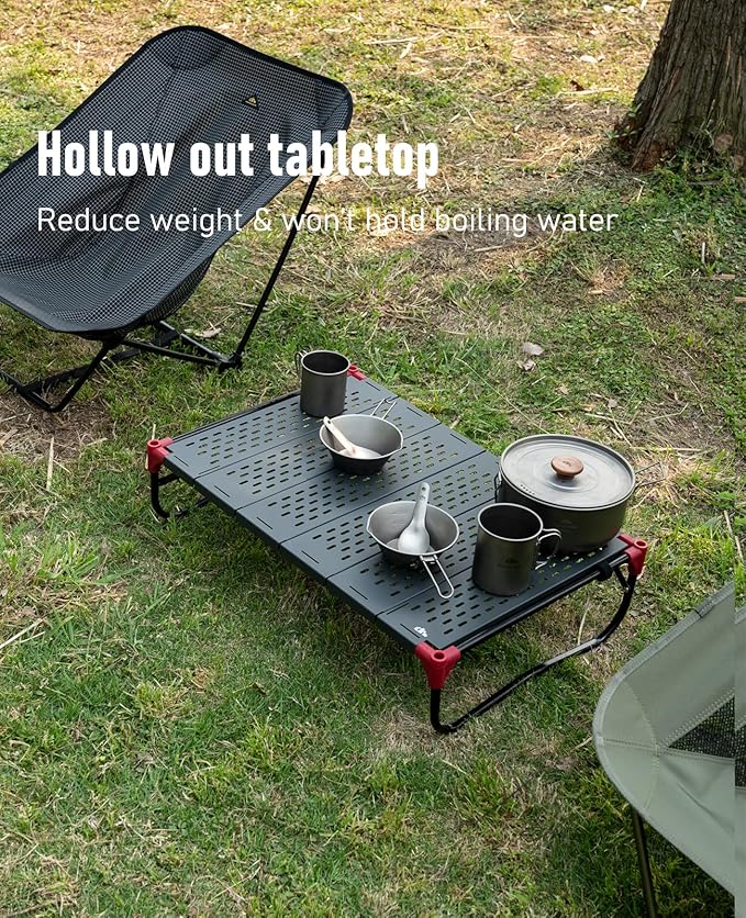 iClimb Extendable Folding Table Large Tabletop Area Ultralight Compact with Hollow Out Tabletop and Carry Bag for Camping Backpacking Beach Concert BBQ Party Three Size (Black - XL Low)