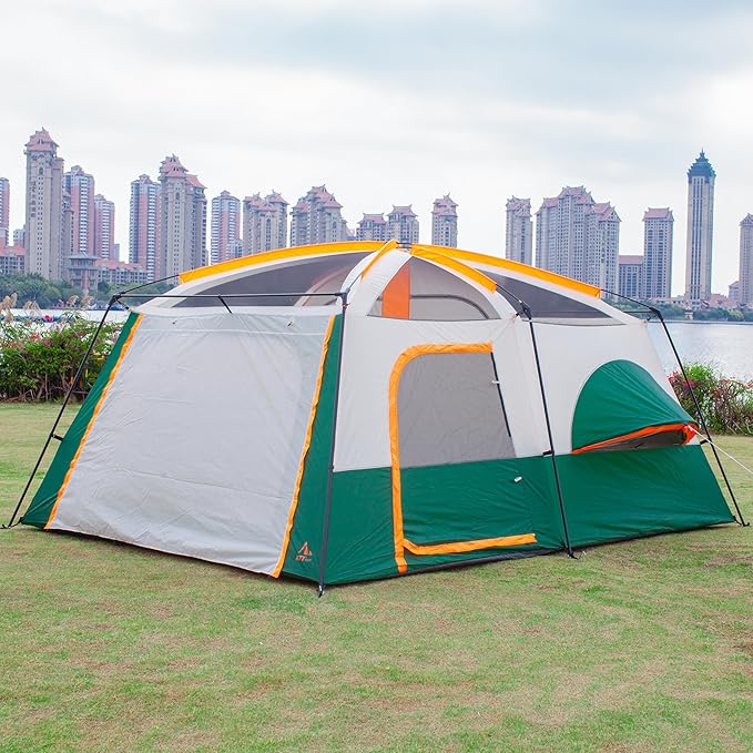 KTT Extra Large Tent 12 PersonFamily Cabin Tents2 Rooms3 Doors and 3 Windows with MeshStraight WallWaterproofDouble LayerBig Tents for OutdoorPicnicCampingFamily Gathering.
