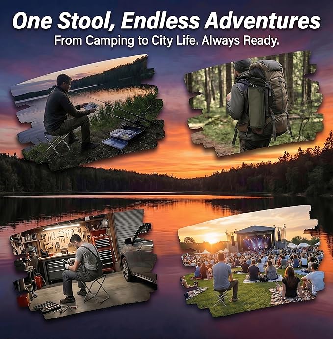 Foldable Backpack Stool for Adults - Portable Folding Stool with 350lb Capacity 900D Oxford Fabric &amp Durable Spring-Linked Frame Lightweight at 1.3lbs for Camping Fishing Travel (Black)