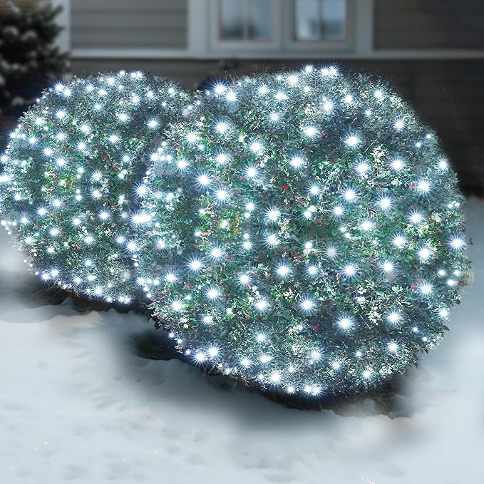 Led White Christmas Net Lights Outdoor Christmas Bushes Lights 120Led 6ftx5ft Connectable Outdoor Indoor Mesh Net Lighting for Xmas Holiday Garden Lawn Shrubs Trees Bushes Decorations