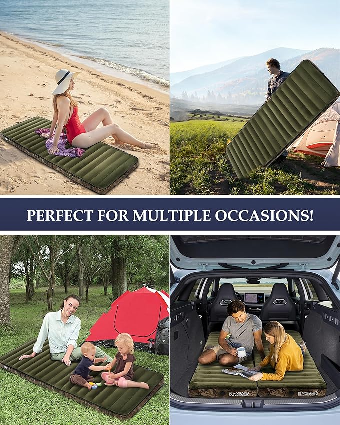 Inflatable Sleeping Pad for Camping Extra-Thick 4.75 Single Air Mattress with Soft Velvet Top Machine Washable Family Lightweight 4-Season Pad for Traveling &amp Hiking Green