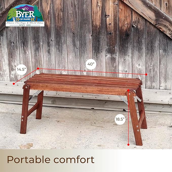 BYER OF MAINE Pangean Outdoor Wooden Bench Foldable Bench for Indoor and Ourdoor Home Furniture 20 lbs - 14.5 x 40 x 18.5 Inches H
