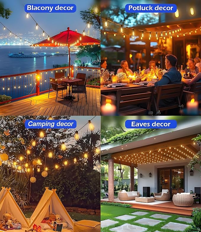 Tenmiro 50FT LED Outdoor String Lights with Remote16+ 1 Shatterproof Bulbs Waterproof and Dimmable Patio Lights for Porch Garden Backyard Deck Balcony 2700K Hanging Lighting