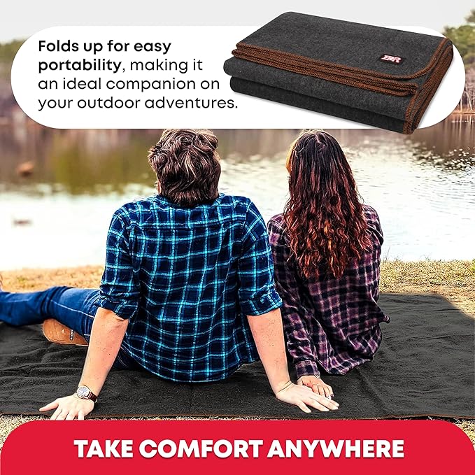 Ever Ready First Aid Military Wool Blanket 80% Wool - Warm Washable Perfect for Outdoors Camping Picnics Travel Car &amp Bushcraft Emergency Blanket 96 x 66 5 lbs. - Grey – Twin Size