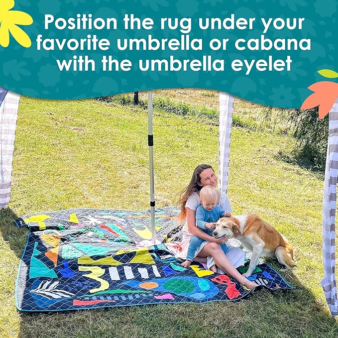 Rudie Nudie Jumbo Beach Mat with Umbrella Hole 6'7 x 6'7 Waterproof Sandproof Picnic Blanket Large Foldable Sand Free Beach Blankets for Park Outdoor Portable Picnic Mat for Grass Sand &amp Law